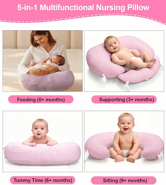 Nursing Pillow for Breastfeeding Bottle Feeding, Ergonomic Baby Feeding Support Pillow, Tummy Time Sitting Support, Washable Cover, 16 CFR 1242 Compliant