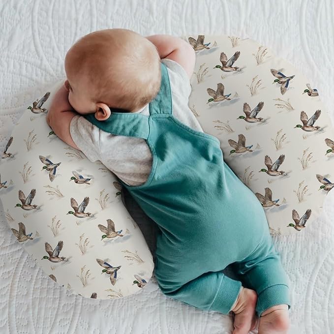 Wild Ducks Mallards Baby Nursing Pillow Covers for Boy Girl Vintage Duck Hunting Nursing Pillow Slipcovers for Breastfeeding Pillows Retro Duck Leaves Pond Soft Stretchy Covers for Newborn Infant