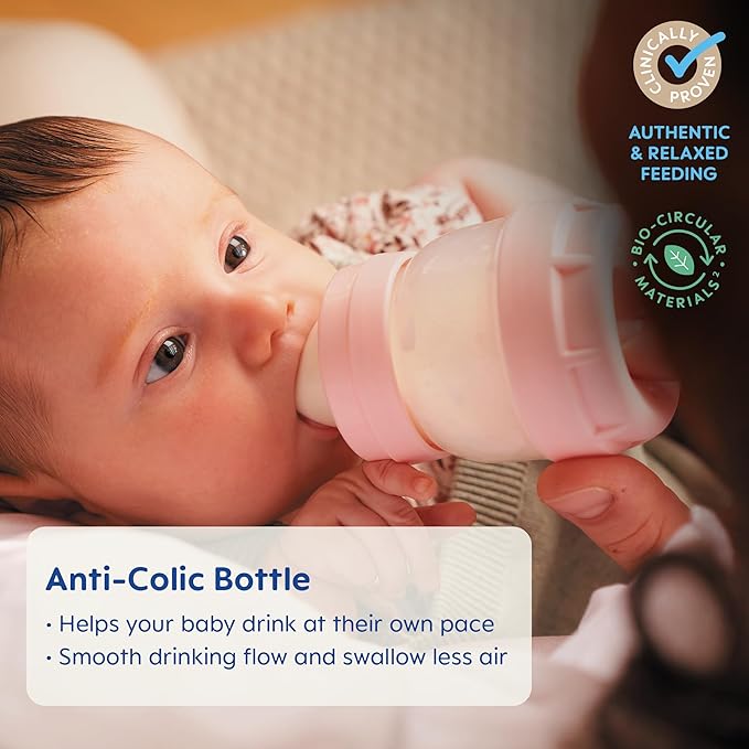 MAM Easy Start Anti-Colic 5oz Slow Flow Breastfeeding-Like Silicone Nipple Baby Bottle Reduces Gas & Reflux, MAM Comfort 100% Silicone Pacifier Girl 0-3 Months 2 Count