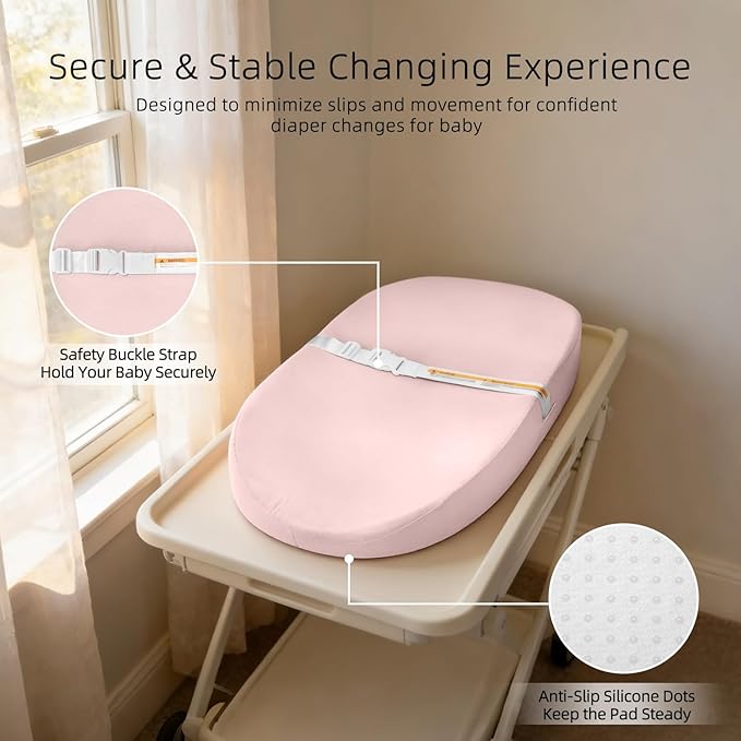 Baby Changing Pad, Muslin Diaper Changing Pad with Waterproof Lining, Changing Table Pads for Dresser with 2 Pack Muslin Covers(Pink + Purple)