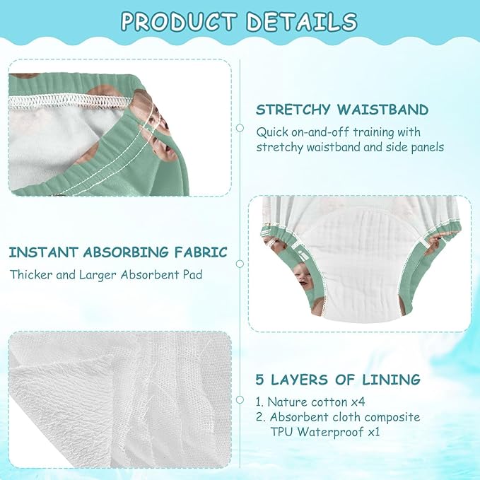Joko Ivery 1 Sage Green Custom Potty Training Pants Cotton Traning Potty Panty for Girls Toddlers Boys 4T 3Pcs