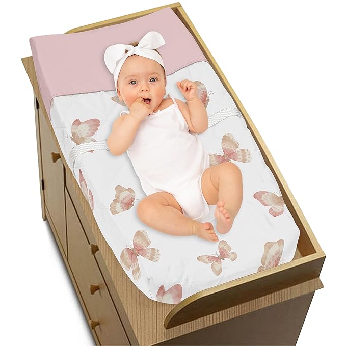 Sweet Jojo Designs Pink and Taupe Boho Butterfly Girl Baby Changing Pad Cover Infant Newborn Diaper Table Change Mat Sheet Ivory Tan Bohemian Shabby Chic Watercolor Pattern Butterflies Dusty Rose