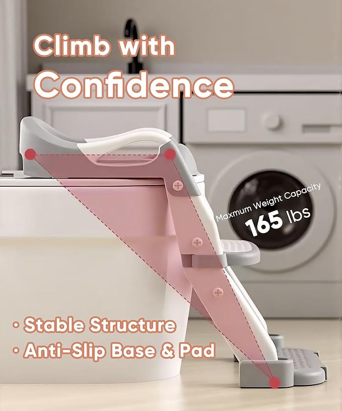 3-in-1 Potty Training Seat & Training Toilet & Potty Chair, Height AdjustableToddler Toilet Seat for Kids, Foldable Potty Training Toilet with Splash Guard & Anti-Slip Steps (Gray)