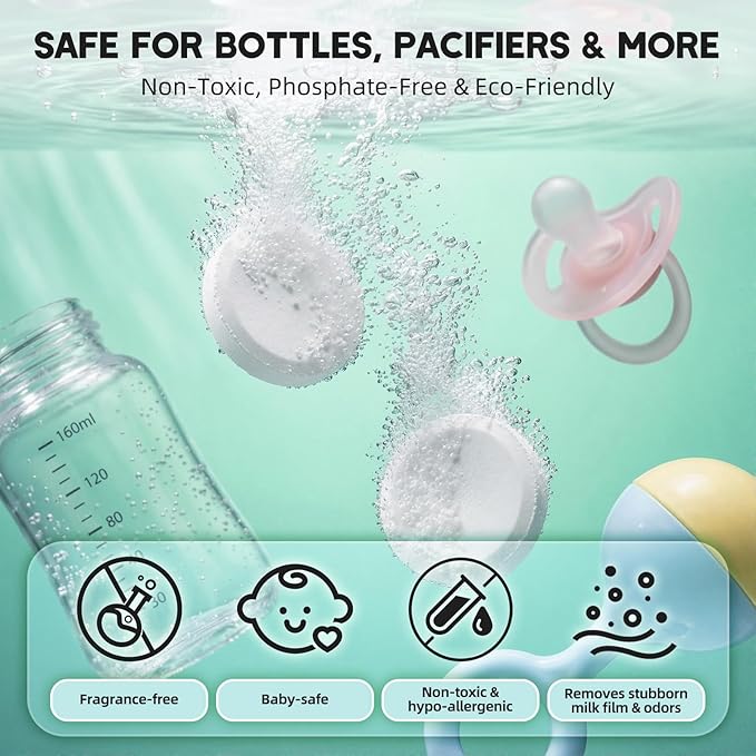 Baby Bottle Washer Detergent Tablets, 90 Count Fast-Dissolving Gentle Formula, Removes Milk Residue Grease & Odor, Compatible with All Brands, for Washer Sterilizer Dryer
