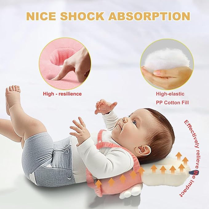 Baby Head Protector Backpack, Toddler Baby Head Protection Backpack with Baby Knee Pads Alarm Function for Walking & Crawling, Soft, Breathable and Wearing Safety Baby Head Protector- Pink Butterfly