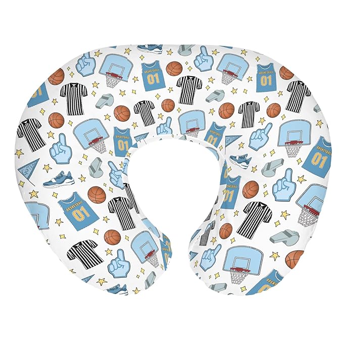 Basketballs Baby Nursing Pillow Covers for Boy Girl Basketballs Fan Stars Suits Nursery Pillowcase for Breastfeeding Pillows Outdoor Sports Lovers Gift Soft Stretchy Slipcover for Newborn Infant