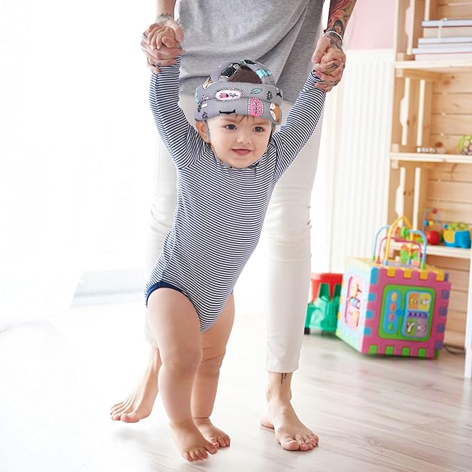 Baby Adjustable Helmet, Lightweight and Soft, Great for Baby Learning to Walk and Crawl. Forest,Gray