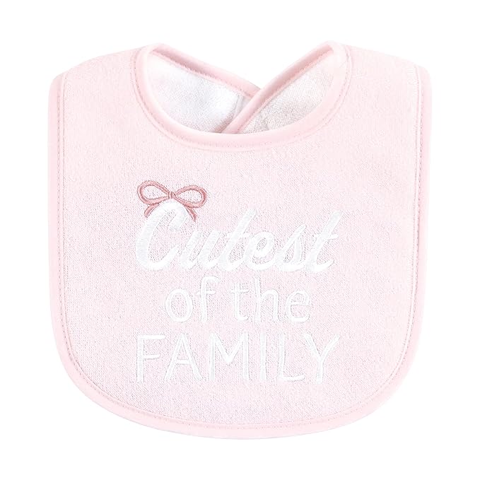 Hudson Baby Infant Girl Cotton Terry Drooler Bibs with Fiber Filling, Cutest Family, One Size