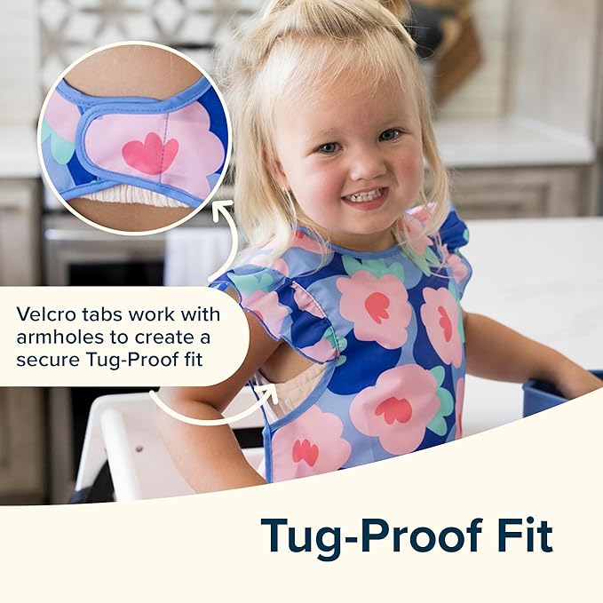 Tiny Twinkle Mess Proof Baby Bibs | 2 Pack Waterproof Toddler Bib for Eating | Baby Apron for Feeding, Machine Washable, Perfect Shower Gift (Blue Floral,Unicorn, 6–24M)