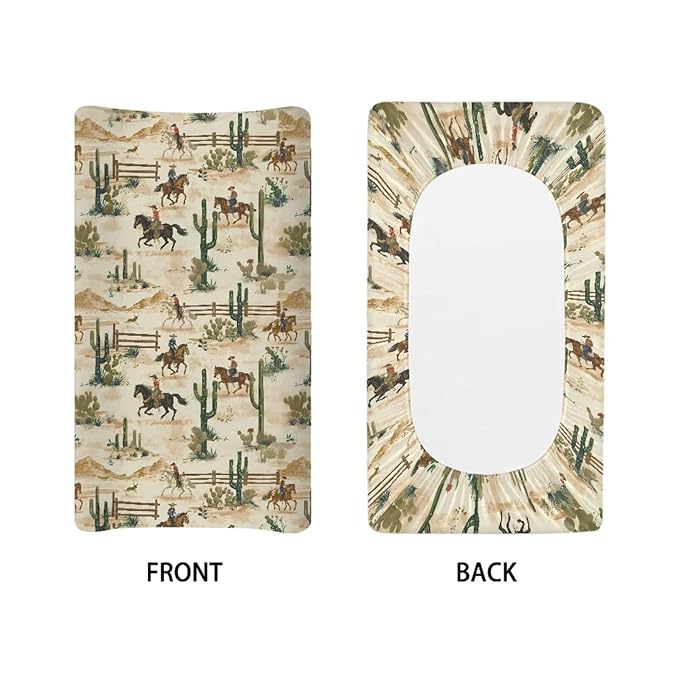 Baby Stretchy Changing Pad Cover, Breathable Changing Pad Cover for Infants and Toddles, Vintage Cowboy Cactus Print 16 * 32 Inches
