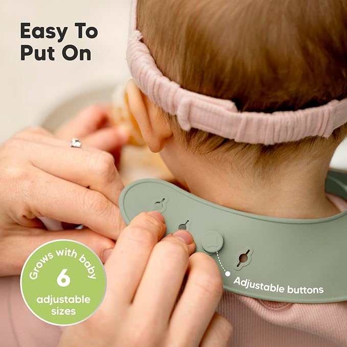 KeaBabies 2-Pack Silicone Bibs for Babies, Toddlers Girl, Boy – Sturdy Food-Grade Baby Bibs for Eating, Large Food Catcher, Clean & Put On Easily, Waterproof Toddler Feeding Essentials (Sage)