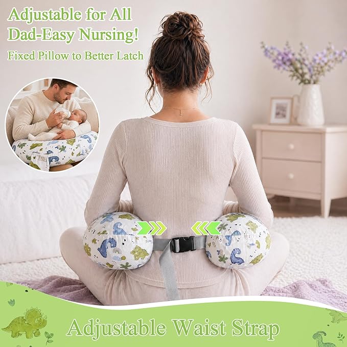Nursing Pillow, Breastfeeding Pillow with Safety Buckle - Upgraded Design for Breastfeeding & Bottle Feeding, Large Size for Tummy Time & Sitting Support, Breathable Washable Cover
