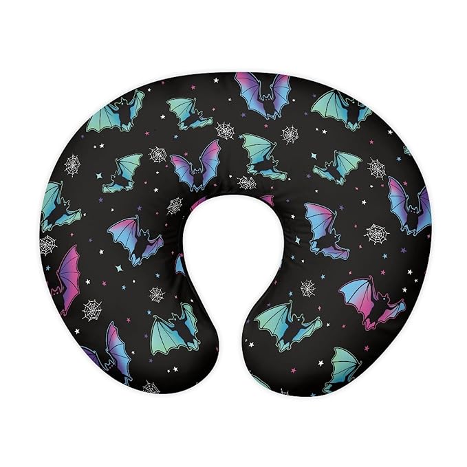 Nursing Cover for Breastfeeding, Multifunctional Breast Feeding Pillows for Mom, Removable Nursing Pillows for Breastfeeding, Happy Halloween Pillow Cover, Bat Black