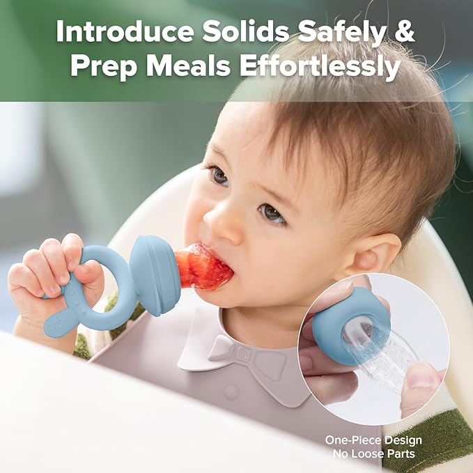 Haakaa Baby Fruit Food Feeder & Mini Freezer Nibble Tray Combo, Breastmilk Popsicle Molds for Baby Cooling Relief, BPA Free Silicone Feeder for Safe Infant Self Feeding, 4 Month+ (Blue)