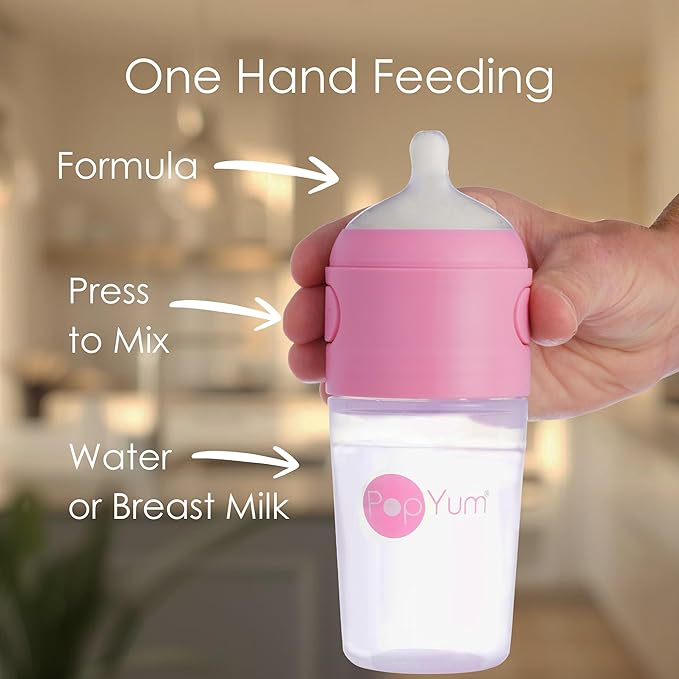 PopYum 9 oz Pink Anti-Colic Formula Making/Mixing/Dispenser Baby Bottles, 3-Pack with #2 Medium Flow Nipples, 260 ml, BPA-Free, Natural Latch