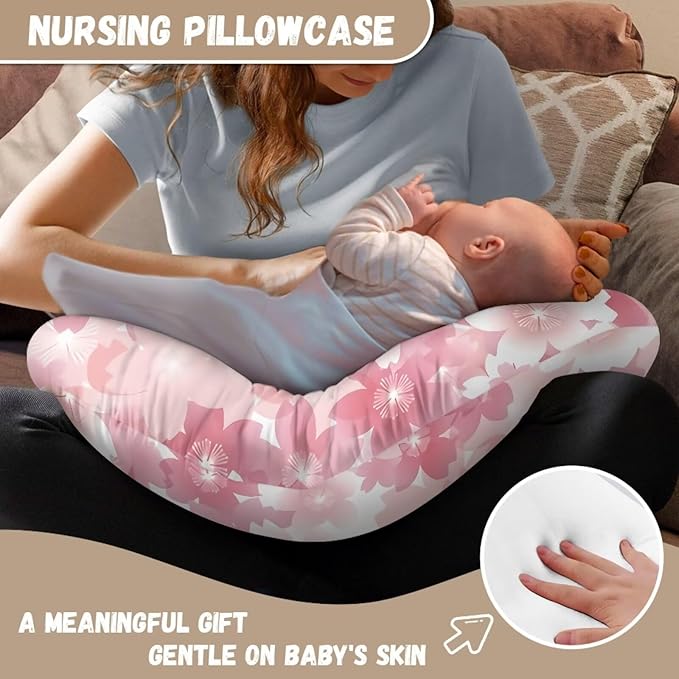 Cherry Blossom Nursing Pillow Cover for Breastfeeding, Fits Standard Nursing Pillow, Removable Cotton Cover, Pink