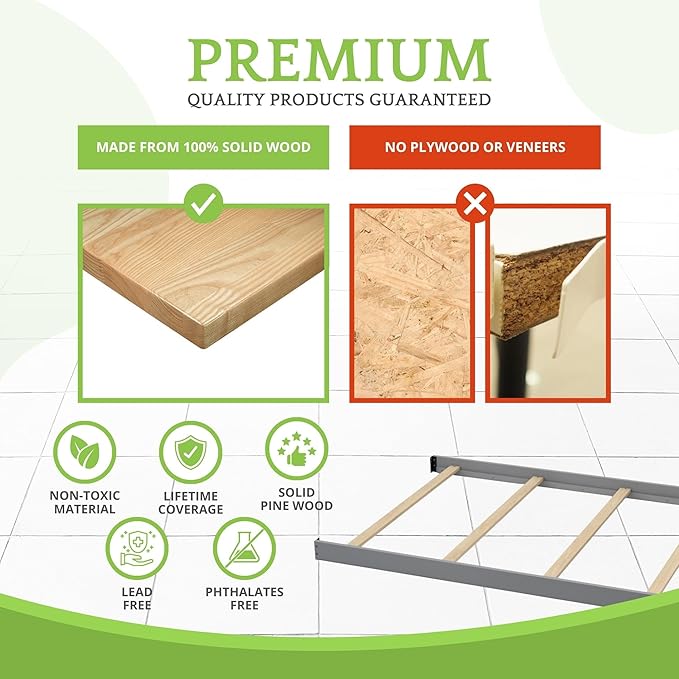 Full-Size Conversion Kit Bed Rails for Oxford, Soho, Ozlo & Avalon Baby Convertible Cribs - Solid Wood - Toddler and Adult Rail for Full-Size Bed - Nursery and Baby Furniture (Dove Gray, Bolt-On Kit)
