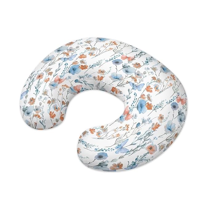 Blue Butterfly and Colorful Flower Nursing Pillow Cover Ultra Soft Comfortable Newborn Nursing Pillow Case Breathable and Skin Friendly