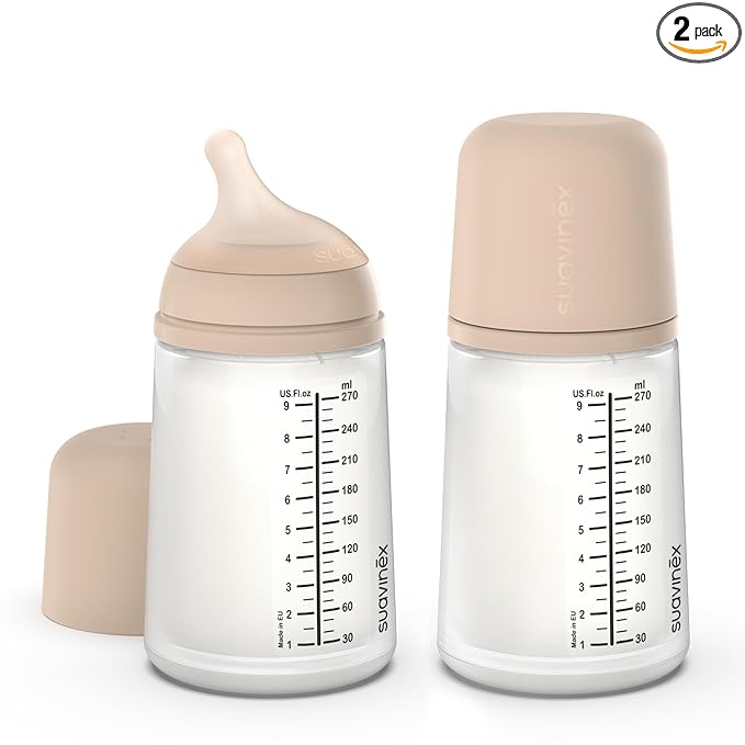 Suavinex Zero Zero Anti Colic Baby Bottle, No 1 Spanish Baby Bottle Brand, Minimizes Bottle Rejection & Nipple Confusion, Perfect for Combo Feeding, 2pk, 9oz/270mL, Light Tone, Medium Flow Nipple