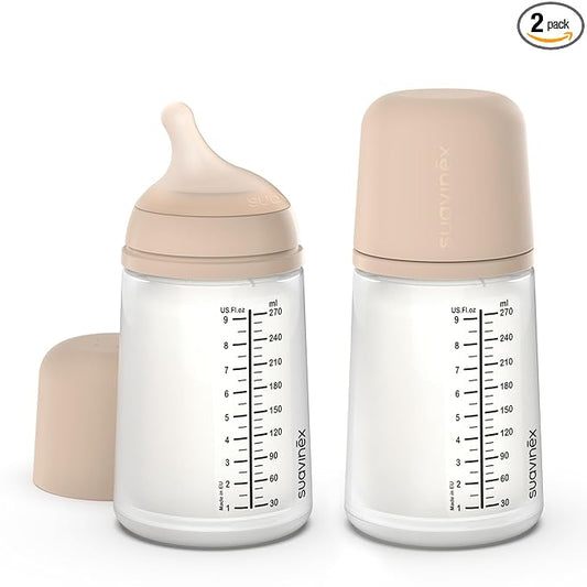 Suavinex Zero Zero Anti Colic Baby Bottle, No 1 Spanish Baby Bottle Brand, Minimizes Bottle Rejection & Nipple Confusion, Perfect for Combo Feeding, 2pk, 9oz/270mL, Light Tone, Medium Flow Nipple