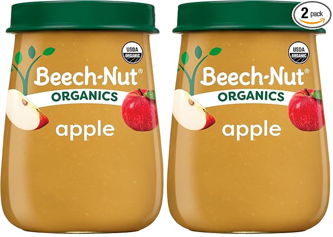 Beech-Nut Organic Baby Food Jars, Organic Apple Puree, Stage 1 Baby Food for Babies 4 Months and Up, Non-GMO, 4oz Glass Jars, 10ct (Pack of 2)