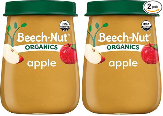 Beech-Nut Organic Baby Food Jars, Organic Apple Puree, Stage 1 Baby Food for Babies 4 Months and Up, Non-GMO, 4oz Glass Jars, 10ct (Pack of 2)