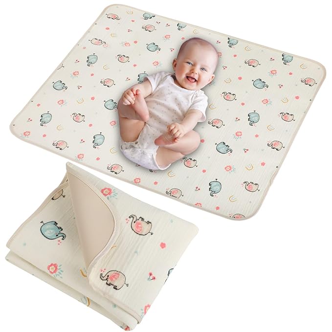Baby Diaper Changing Pad, 19.7"x25.6" Waterproof Changing Pad Liners with 100% Muslin Cotton Front Top and Leather Back, Soft and Absorbent Portable Changing Mat for Travel, Changing Station
