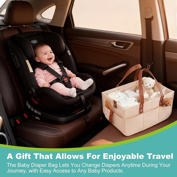 lefeke Diaper Caddy Bag,Car Organizer and Storage,Caddy Organizers with Handles and Straps, Baby Bottle Organizer for Nursery,Portable Baby Diaper Caddy (Oatmeal)