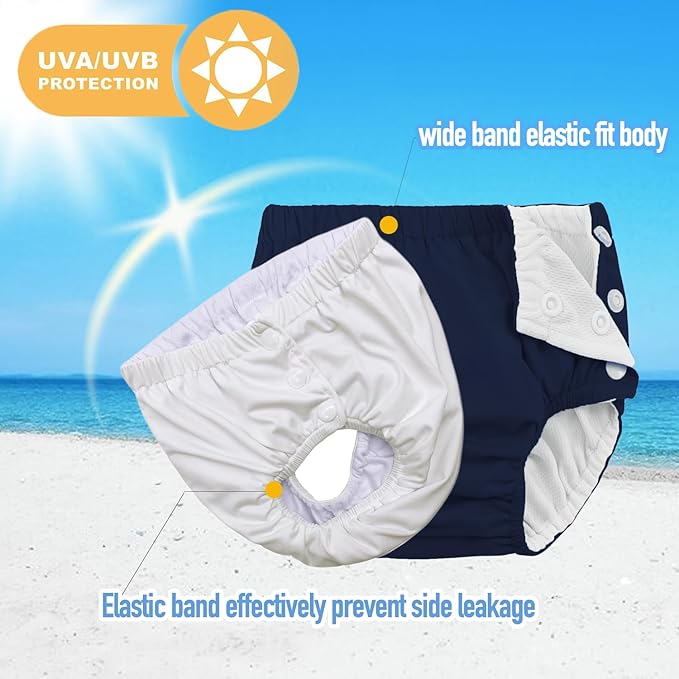 Baby Newborn Reusable Swim Diapers Washable Toddler Unisex Swim Diaper Infant Swimming Diapers Navy, 2-3T