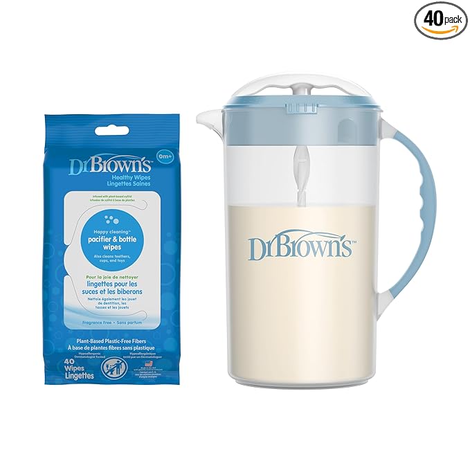 Dr. Brown's Baby Formula Mixing Pitcher, 36oz with Adjustable Stopper and Pacifier and Bottle Wipes, 40 Count