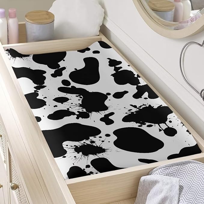 Cow Print Changing Table Covers Durable Baby Diaper Change Sheet Ultra Soft Contoured Pad for Baby Boys Girls Nursing Room Decor