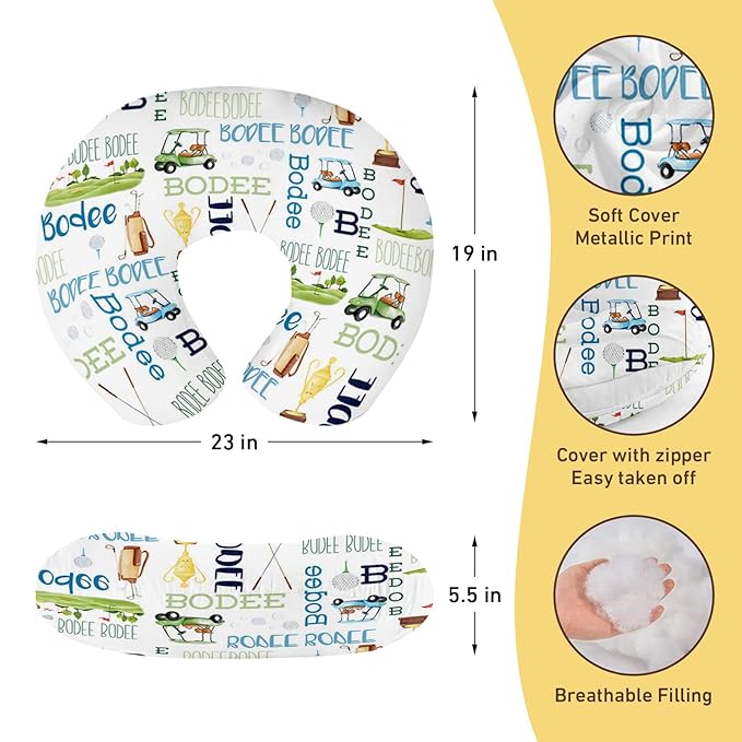 Baby Nursing Pillow Cover - Personalized Name Golf Theme Breastfeeding U-Shaped for Bottle Feeding, Ultra Soft Comfortable Breastfeeding Pillow Cover for Infant Baby Boys and Girls