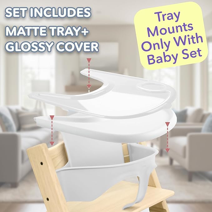 Replacement Tray & Cover for Stokke Tripp Trapp Highchair | Combo of Matte White Tray + Clear Cover for Easy Cleaning & Strong Suction