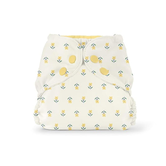 Esembly Cloth Diaper Cover - Reusable Swim Diaper, Waterproof, Breathable - Adjustable Outer Layer Over Absorbent Inner for Blowout Protection - Buds, Size 1 (7-17 lbs)