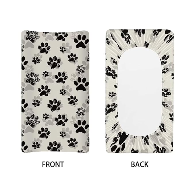 Breathable Diaper Changing Pad Cover for Baby Girls and Boys, Soft Changing Table Sheets 16 * 32 Inches, Dog Paws
