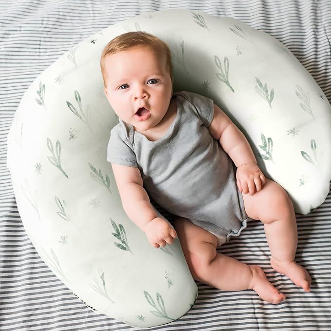 GRSSDER Soft Stretchy Minky Nursing Pillow Cover, Breastfeeding Pillow Slipcover for Boys & Girls, Nursing Pillow Case for Newborn, Stylish Watercolor Animals, Mint Green