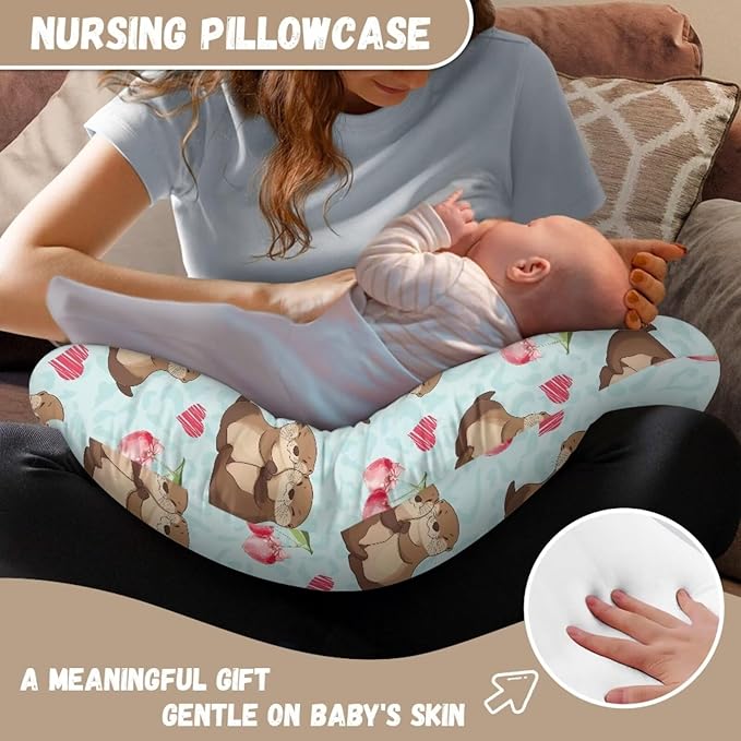 Jeiento Cartoon Sea Animal Otter Nursing Pillow Covers for Newborn Soft Nursing Pillows Slipcovers Quick Day Breastfeeding Pillow Case