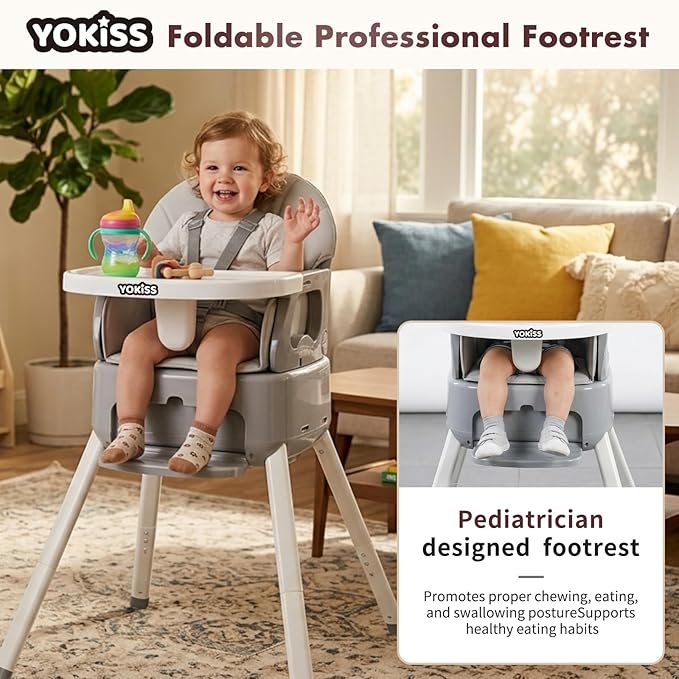 7 in 1 Convertible Baby HighChair for Babies and Toddlers,Adjustable Legs & Tray, Safe, Skin-Friendly Seat Cushion, Non-Slip & Stable, Supports up to 15kg Grey