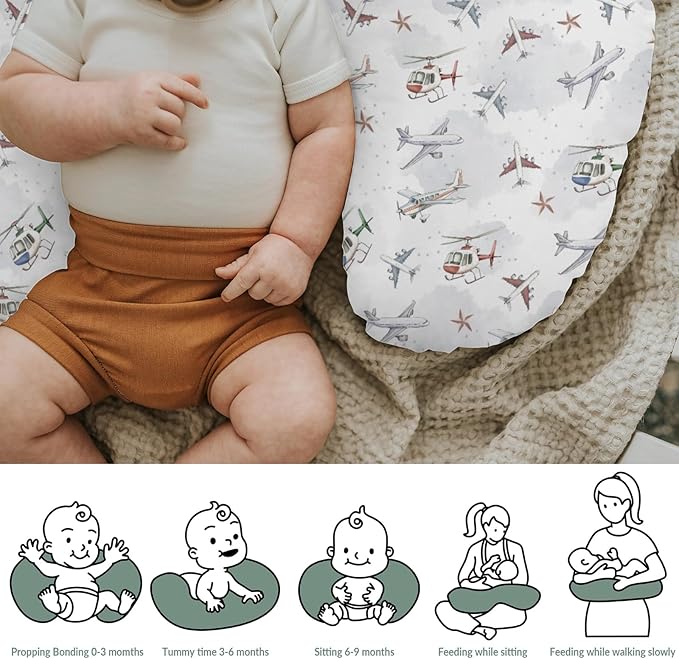 Vintage Planes Airplanes Helicopters Nursing Pillow Covers for Boy Girl Planes Models Aircraft Nursing Slipcovers for Breastfeeding Pillows Plane Stars Clouds Soft Stretchy Covers for Newborn Infant