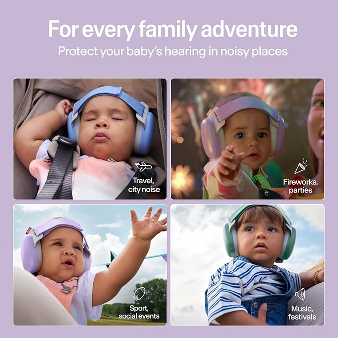 Alpine Muffy Baby Comfort - Protects Hearing for Babies and Toddlers - CE & ANSI Certified - Headband for Safe fit & Comfort - Adjustable for Ages 3-48 Months - 24dB Sound Reduction, Purple