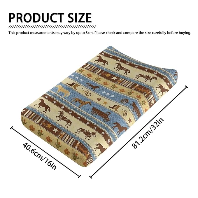 Western Cowboy Horse Changing Pad Cover for Baby Girls Boys, Baby Nursery Diaper Changing Mat Sheets Fit for 32"x16" Changing Table Covers Removable Soft Washable