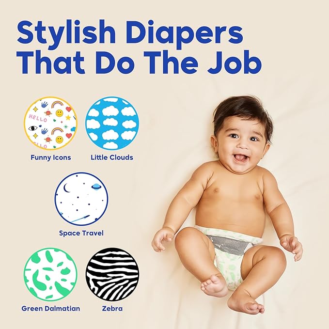 Kim & Kimmy Eco Diapers, Size 4, 20-31 lbs, 52 Diapers - 12 Hour Leak Protection, No Rashes, Hypoallergenic, Ultra-Soft & Highly Absorbent - Cruelty Free & Vegan - Little Clouds