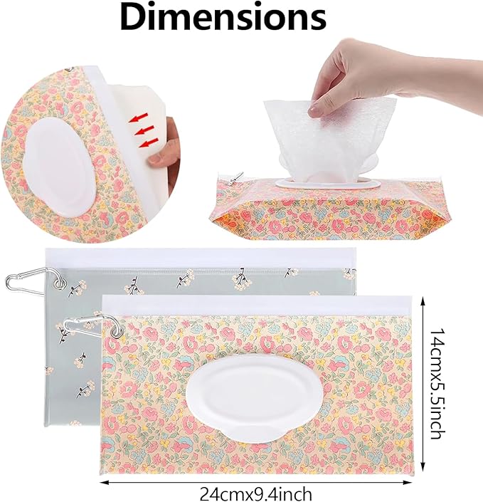 2Packs Baby Wipes Dispenser，refillable baby Wet Wipes Container for travel，Portable Reusable Baby Travel Wipes Holder & Case,Keeps Wipes Fresh Lightweight Wet Wipes Bags Pouch for diaper