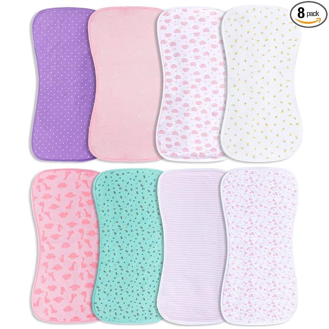 Hakochia Burp Cloths for Baby Boy & Girl Organic Cotton Large Unisex Burp Clothes Extra Absorbent Soft Neutral Burping Rags Spit Up Cloth Sets for Newborns 8 Pack