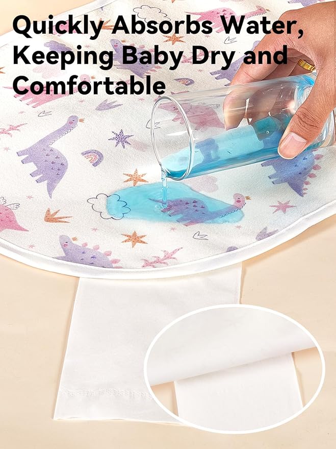 TILLYOU Waterproof Changing Pad Liners 6 Pack, 100% Cotton Reusable Cloth Diaper Liners, Dinosaur