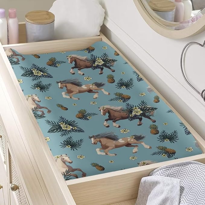 Western Horse Baby Changing Pad Cover Infant Newborn Pineapple Diaper Table Change Mat Sheet Cover Changing Table Covers for Boys Girls