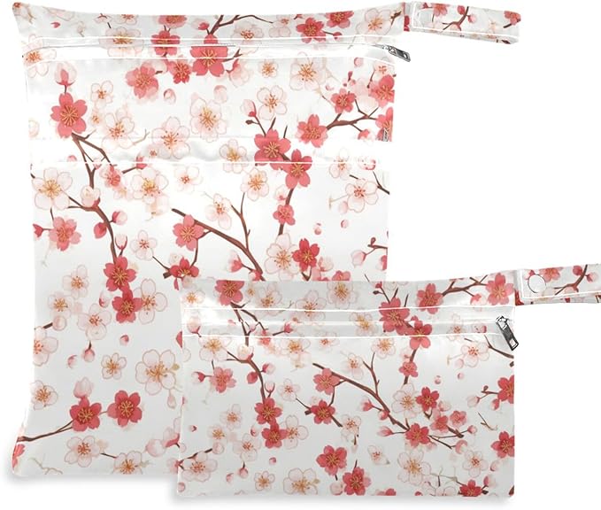Red and FLOWER and whites waterproof bag for baby 2 Pack wet bag for swimsuit with handles for baby diapers, pool