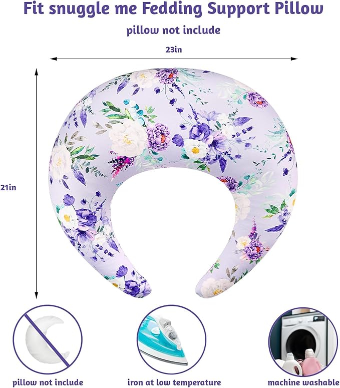 Floral Nursing Pillow Cover, Soft Breastfeeding Pillow Cover Purple, Removable Nursing Covers for Breastfeeding Pillows, Comfortable Slipcover for Baby Girl (Only Case)