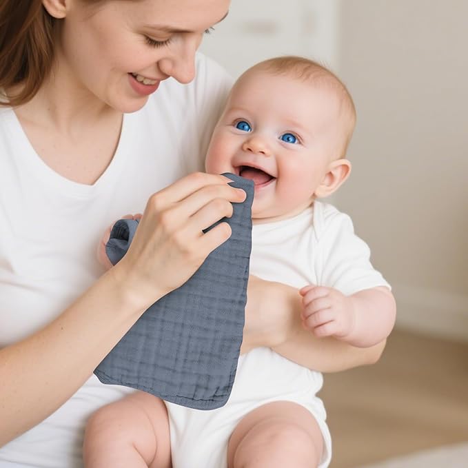 Muslin Solid Burp Cloths 100% Cotton Large 18''x10'' Extra Soft and Absorbent Multifunctional 6 Pack Baby Burping Cloth for Unisex Boys Girls (Fog Blue)