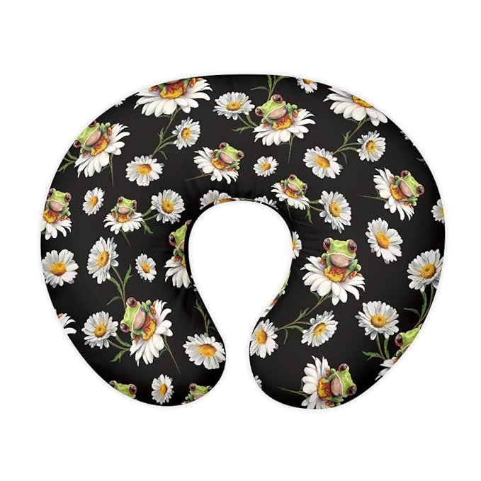 Nursing Pillow Cover Boy Girl, Machine Washable Breastfeeding Pillow Slipcover, Soft Nursing Pillowcase for Newborn Infant, Black Daisy Frog